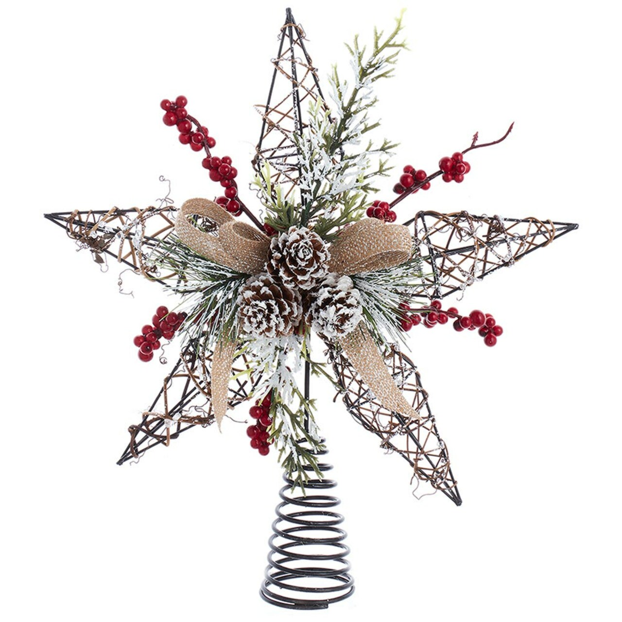 KSA 12" Grapevine and Berries Star Christmas Tree Topper, Unlit